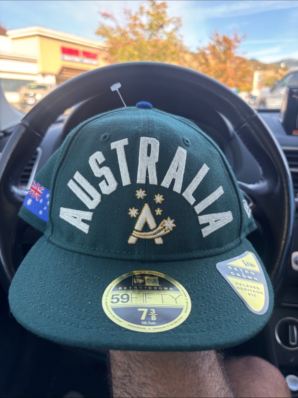 New Era Dark Green Australia MEN Snapback Hat with White & Gold Embroidery